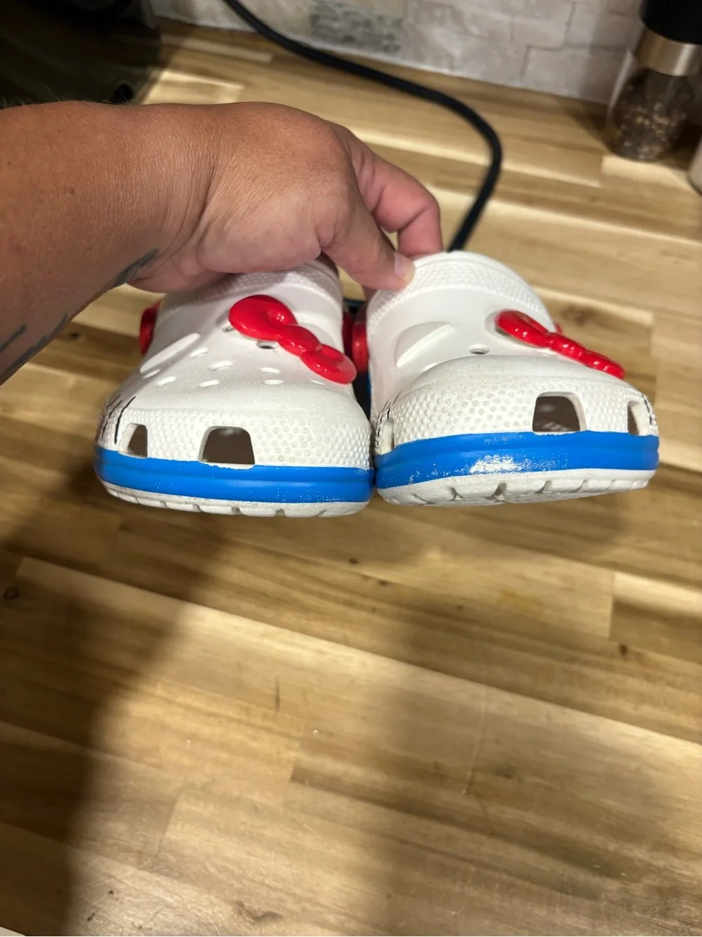 Hello Kitty White Croc Clogs with Red Bow and Red Strap